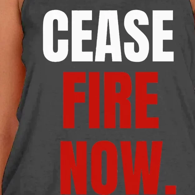 Cease fire Now. Women's Knotted Racerback Tank