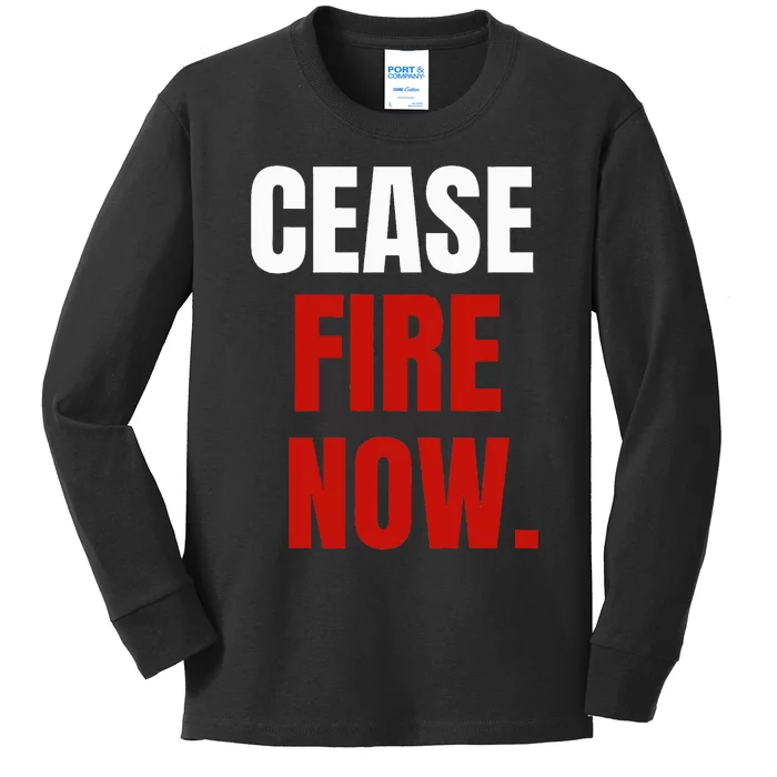 Cease fire Now. Kids Long Sleeve Shirt