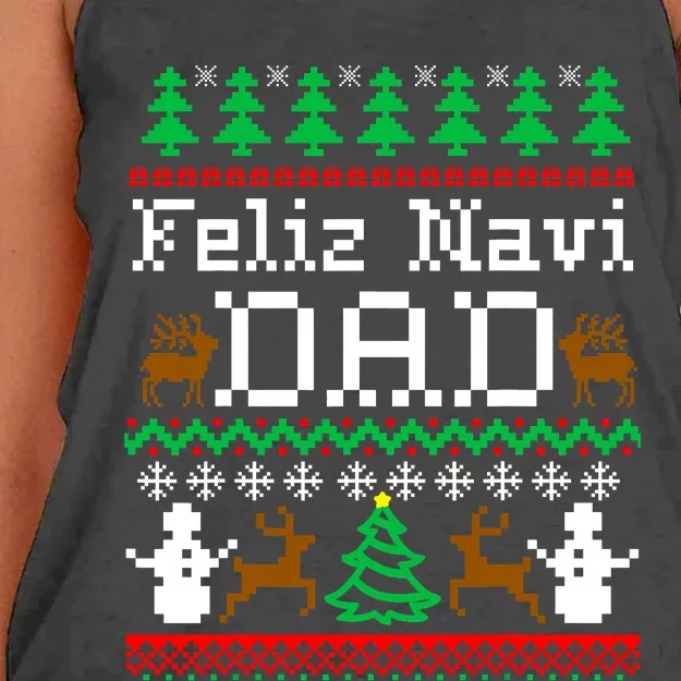 Christmas Feliz Navi Dad Ugly Sweater Reindeer Women's Knotted Racerback Tank