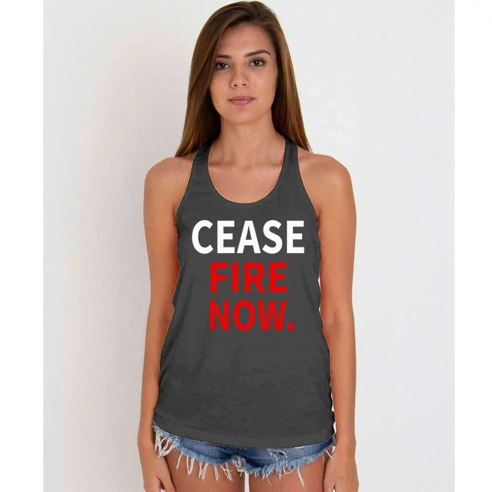 Cease fire Now. Women's Knotted Racerback Tank