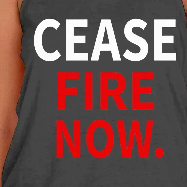 Cease fire Now. Women's Knotted Racerback Tank