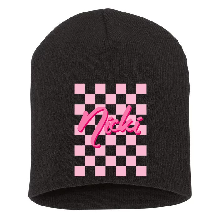 Cute First Name Nicki Short Acrylic Beanie