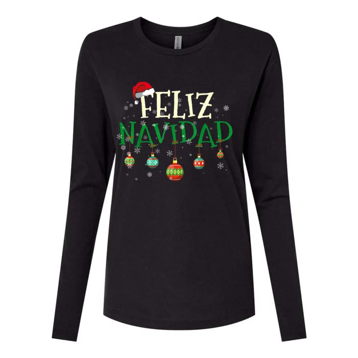 Christmas Feliz Navidad Santa Hat TShirt Womens Cotton Relaxed Long Sleeve T-Shirt