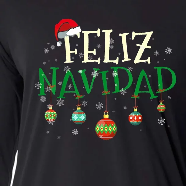 Christmas Feliz Navidad Santa Hat TShirt Cooling Performance Long Sleeve Crew