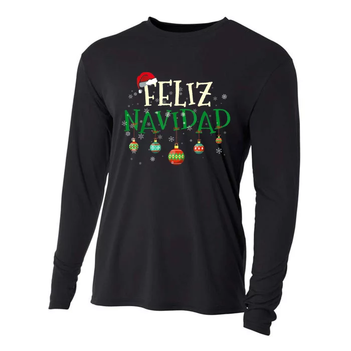 Christmas Feliz Navidad Santa Hat TShirt Cooling Performance Long Sleeve Crew