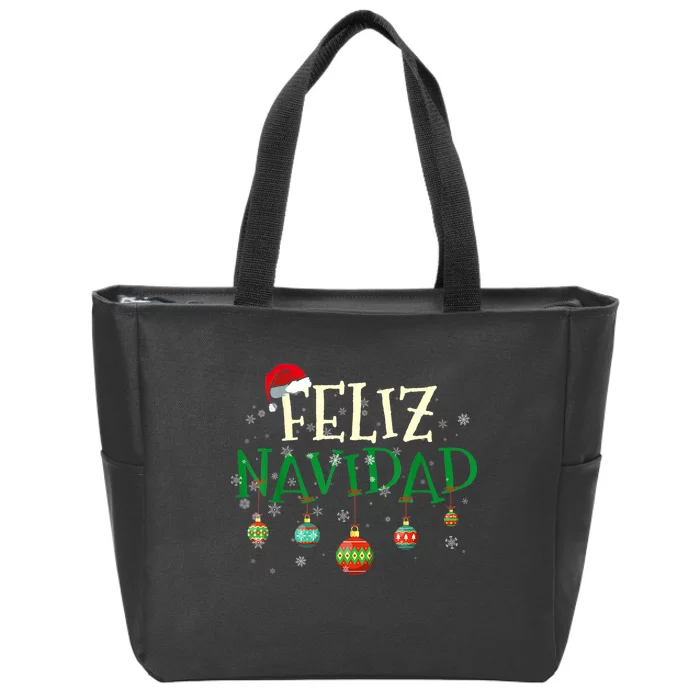 Christmas Feliz Navidad Santa Hat TShirt Zip Tote Bag