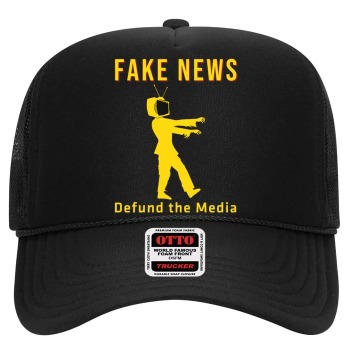 Conservative Fake News Defund The Media High Crown Mesh Trucker Hat