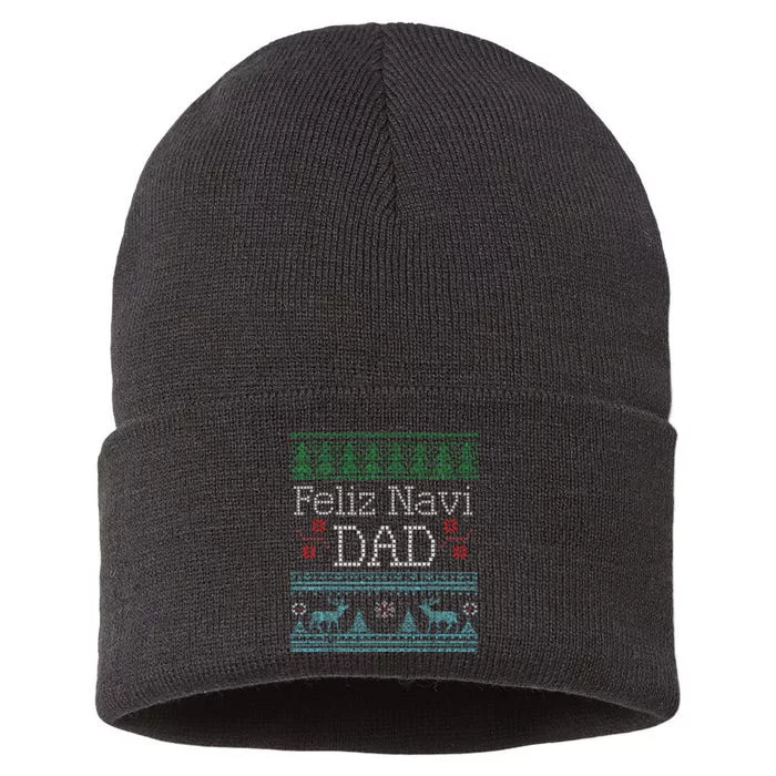 Christmas Feliz Navi Dad Xmas Pun Sustainable Knit Beanie