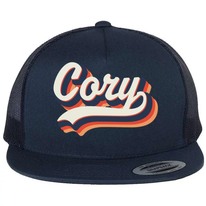 Cory First Name 70s Retro Groovy Custom Personalized Name Gift Flat Bill Trucker Hat