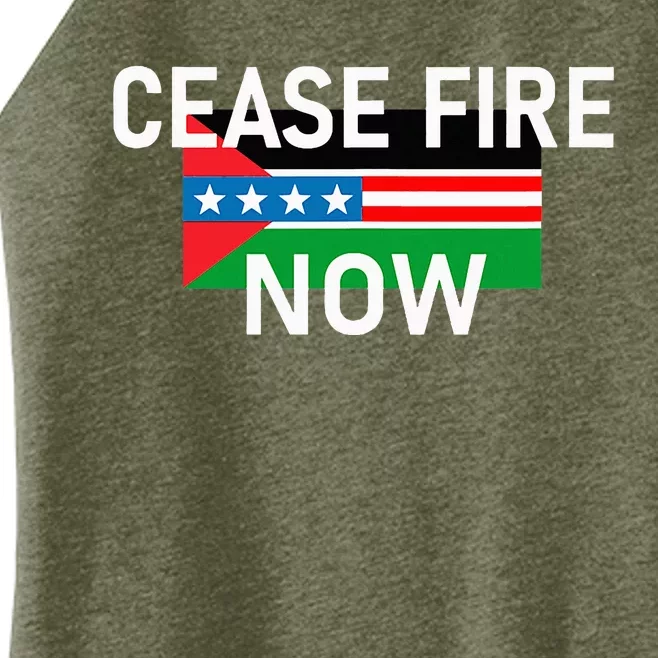 Cease Fire Now Cool Palestine Us Flags Of Solidarity Women’s Perfect Tri Rocker Tank