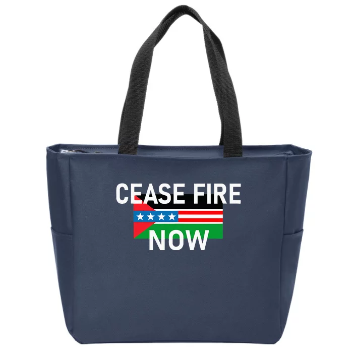 Cease Fire Now Cool Palestine Us Flags Of Solidarity Zip Tote Bag