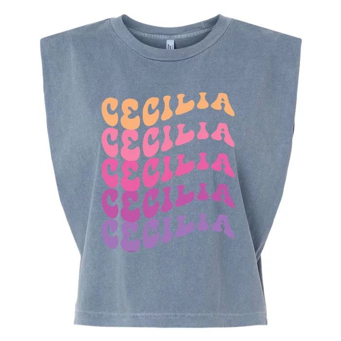 Cecilia First Name I Love Cecilia Girl Boy Groovy Vintage Garment-Dyed Women's Muscle Tee