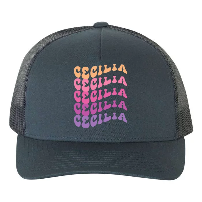 Cecilia First Name I Love Cecilia Girl Boy Groovy Vintage Yupoong Adult 5-Panel Trucker Hat