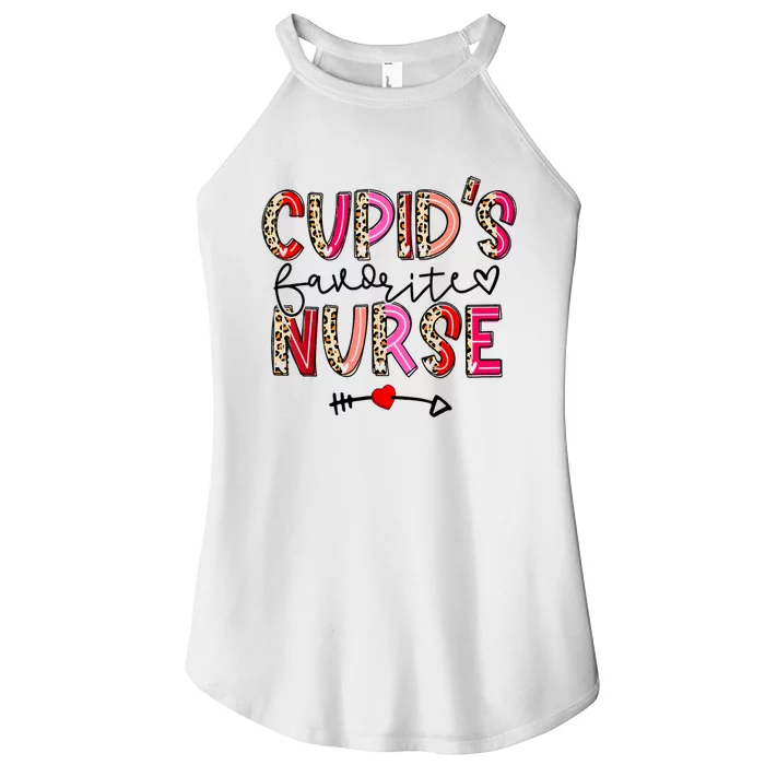 Cupid's Favorite Nurse Happy Valentines Day Pink Leopard Women’s Perfect Tri Rocker Tank