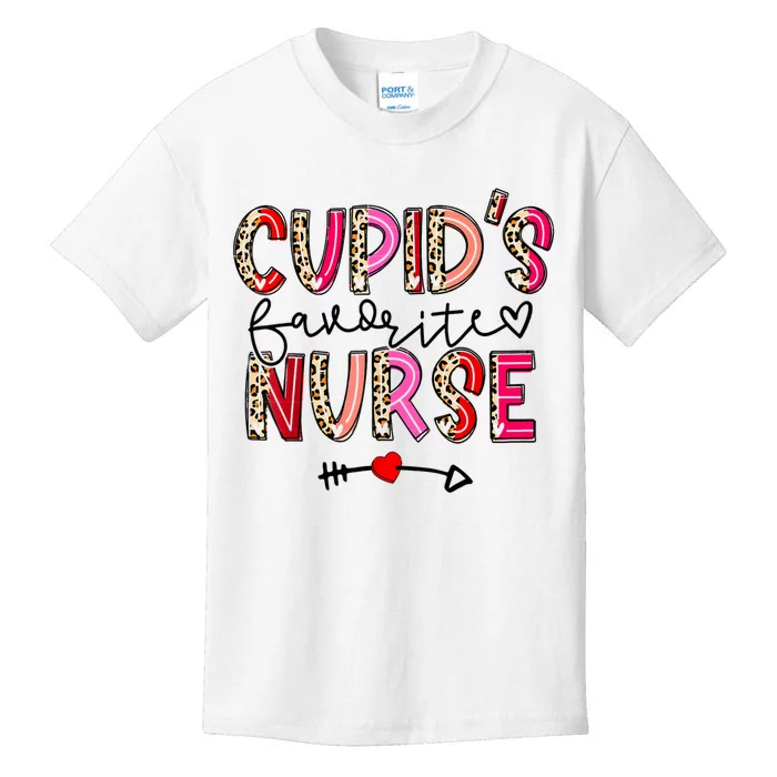 Cupid's Favorite Nurse Happy Valentines Day Pink Leopard Kids T-Shirt