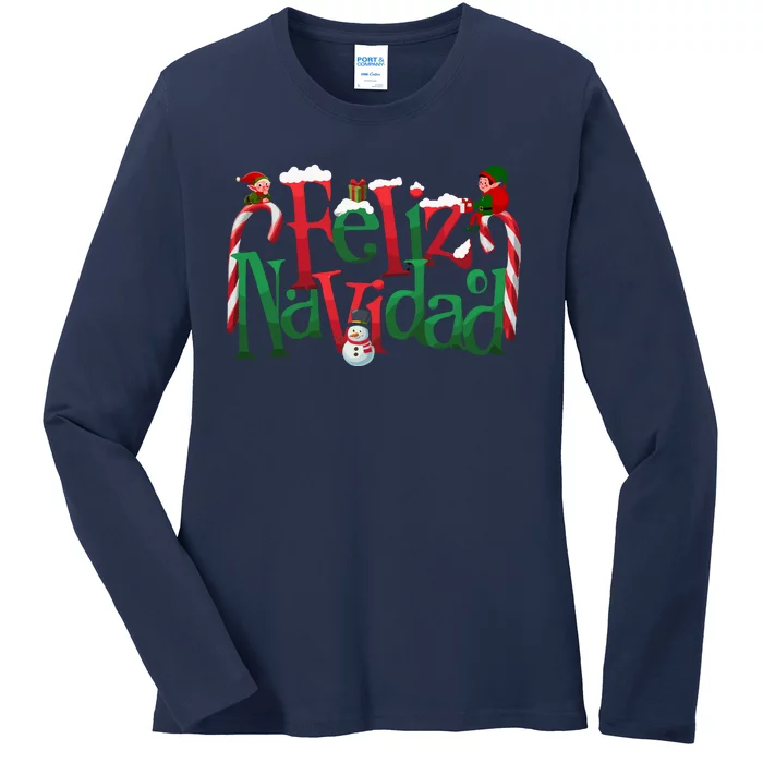 Cool Feliz Navidad Christmas Elf Ladies Long Sleeve Shirt