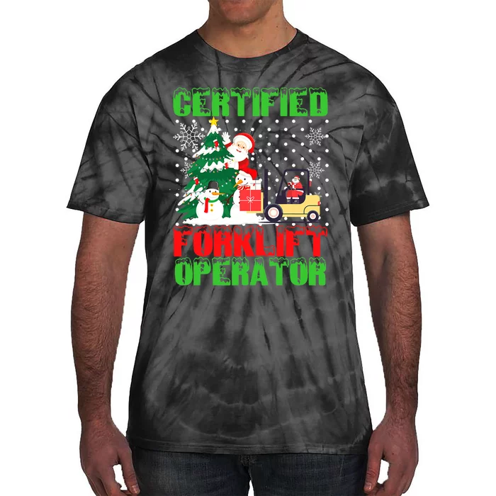 Certified Forklift Operator Christmas Pajamas Driver Xmas Tie-Dye T-Shirt