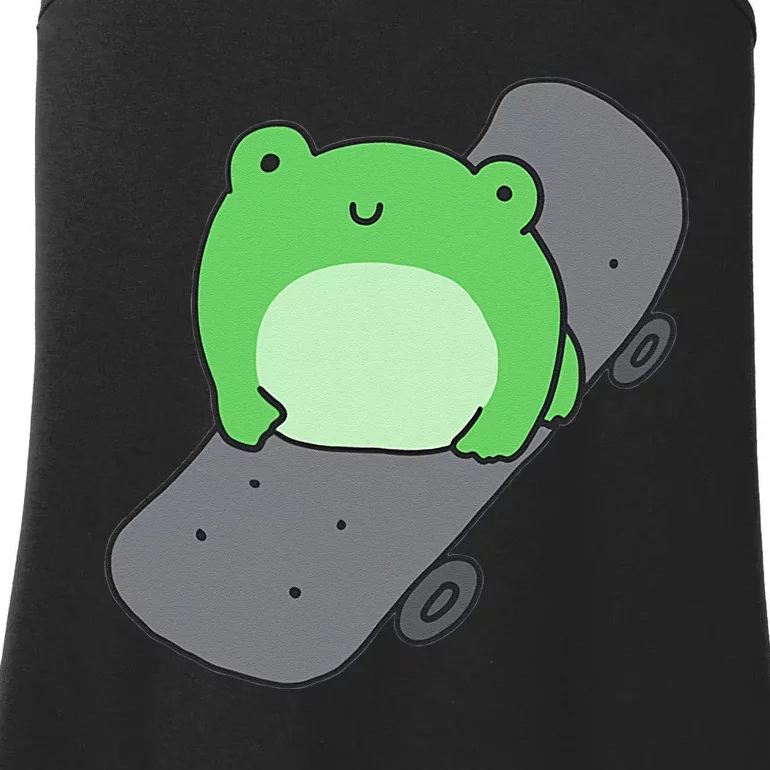 Cute Frog On Skateboard Kawaii Aesthetic Frog Ladies Essential Tank