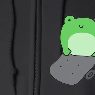 Cute Frog On Skateboard Kawaii Aesthetic Frog Full Zip Hoodie