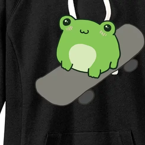 Cute Frog On Skateboard Kawaii Aesthetic Frog Women's Fleece Hoodie