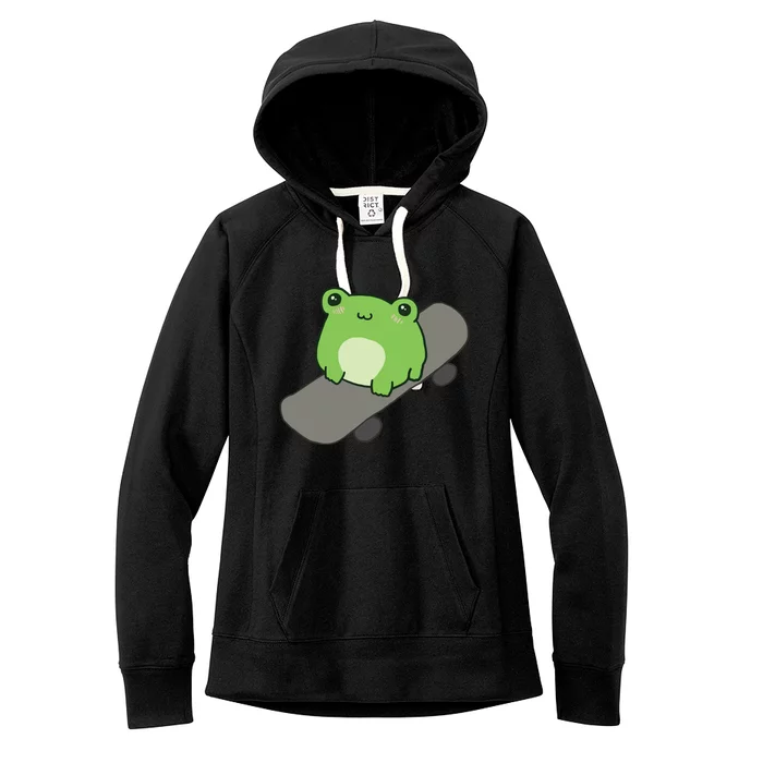 Cute Frog On Skateboard Kawaii Aesthetic Frog Women's Fleece Hoodie