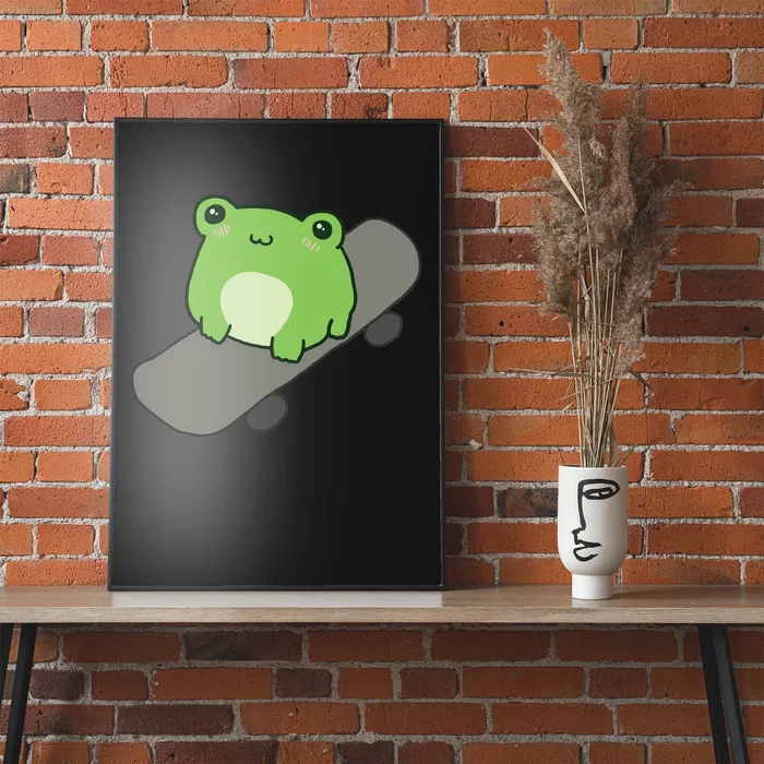 Cute Frog On Skateboard Kawaii Aesthetic Frog Poster