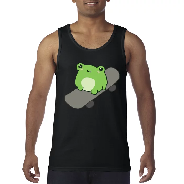 Cute Frog On Skateboard Kawaii Aesthetic Frog Tank Top