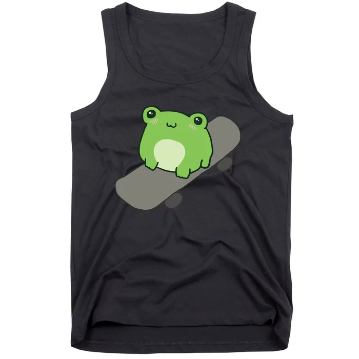 Cute Frog On Skateboard Kawaii Aesthetic Frog Tank Top