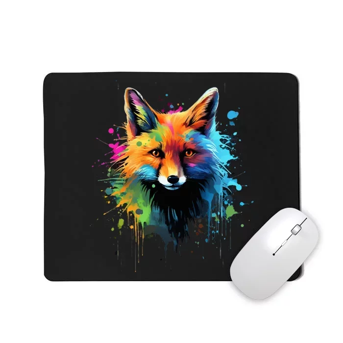 Cool Fox On Colorful Painted Fox Mousepad