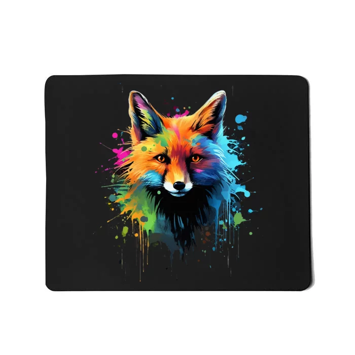 Cool Fox On Colorful Painted Fox Mousepad