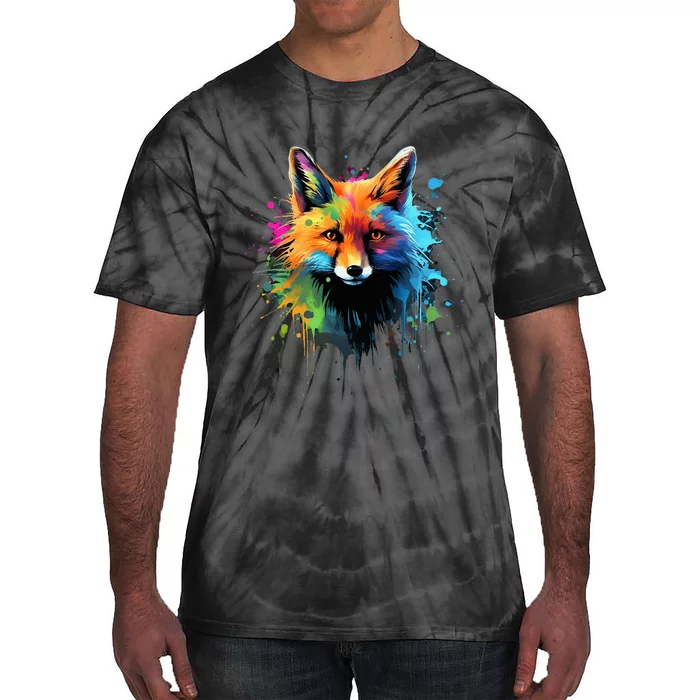 Cool Fox On Colorful Painted Fox Tie-Dye T-Shirt