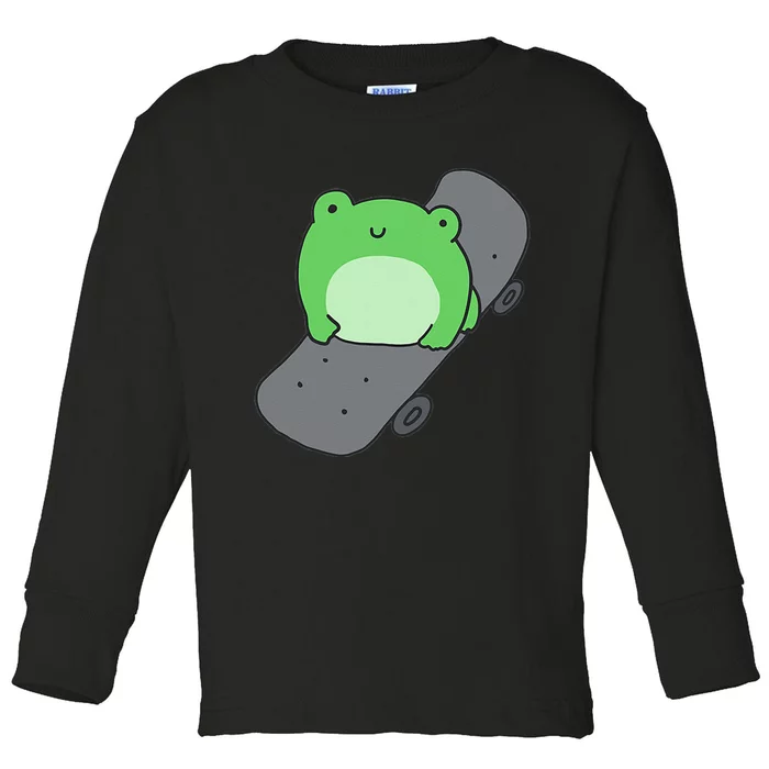 Cute Frog On Skateboard Kawaii Aesthetic Frog Toddler Long Sleeve Shirt