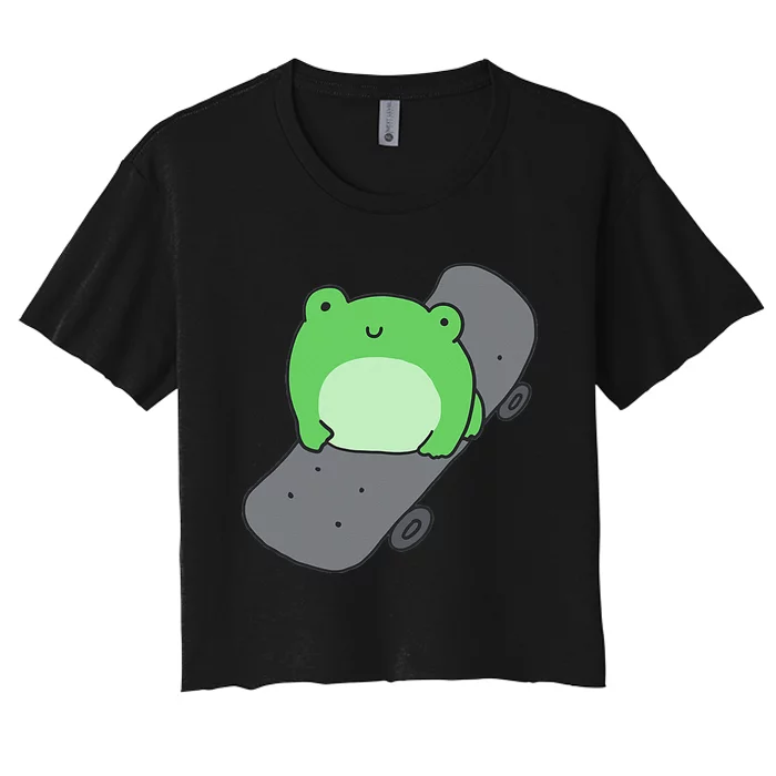 Cute Frog On Skateboard Kawaii Aesthetic Frog Women's Crop Top Tee