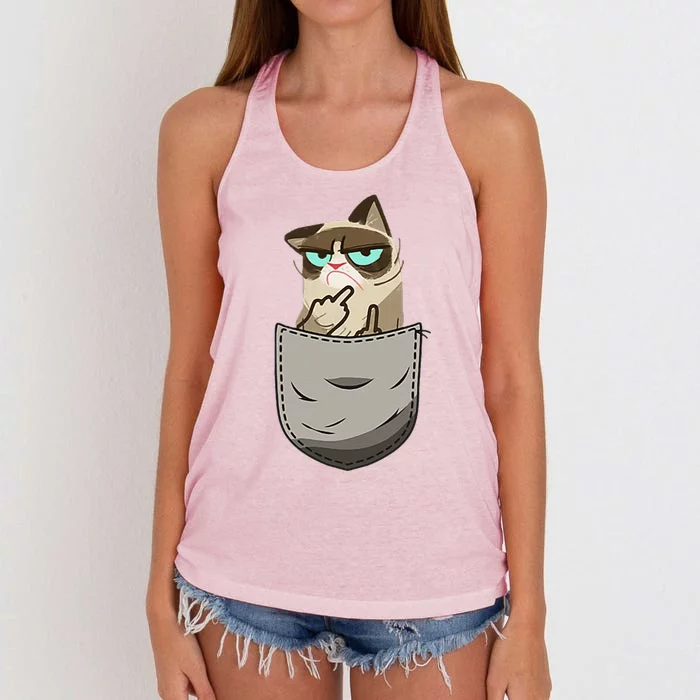 Cat Flipping Off Funny Animal Meme Sarcastic Kitten Owner Women's Knotted Racerback Tank