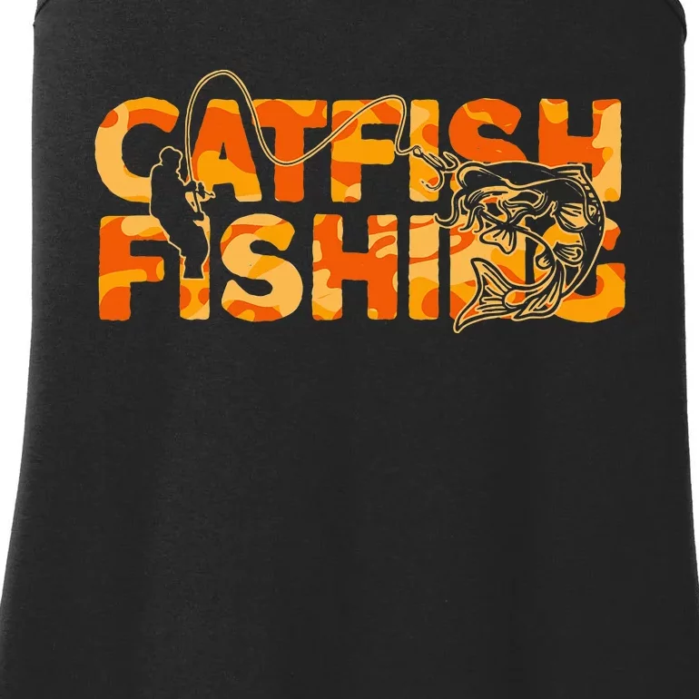 Catfish Fisherman Orange Camouflage Catfish Fishing Ladies Essential Tank