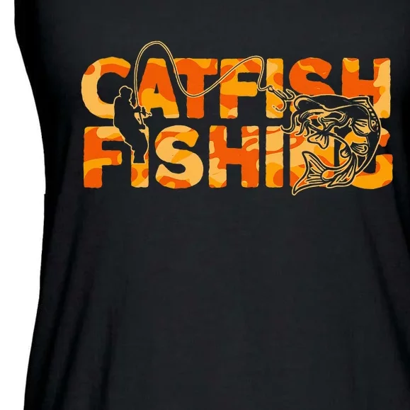 Catfish Fisherman Orange Camouflage Catfish Fishing Ladies Essential Flowy Tank