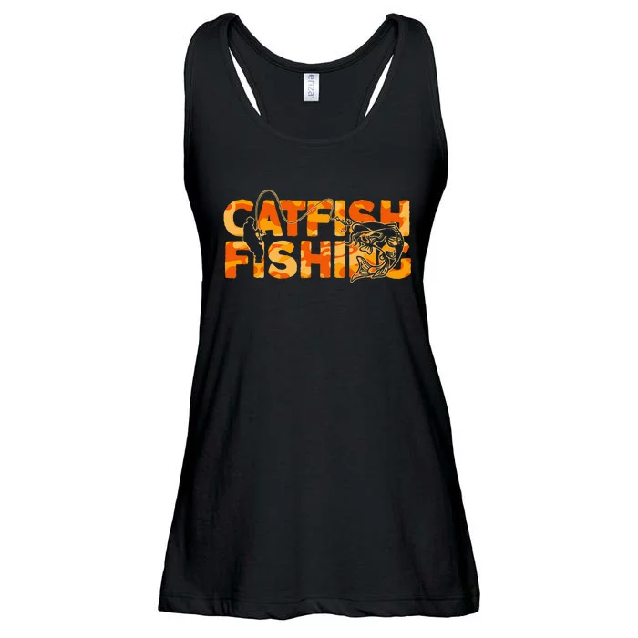 Catfish Fisherman Orange Camouflage Catfish Fishing Ladies Essential Flowy Tank