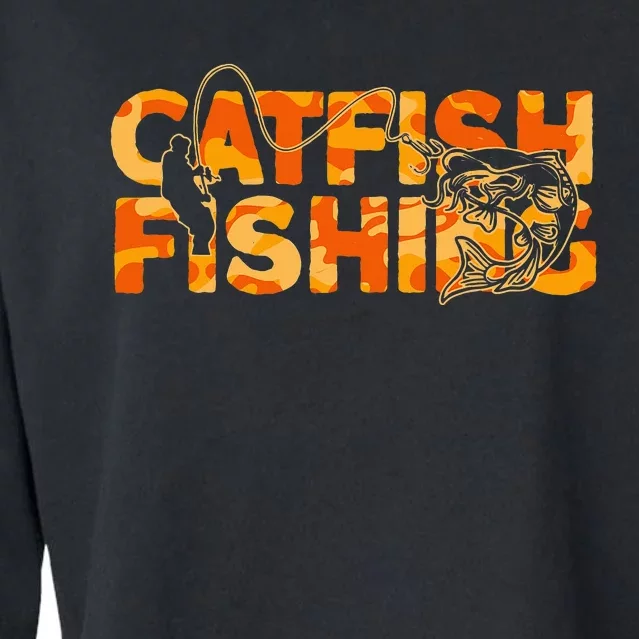 Catfish Fisherman Orange Camouflage Catfish Fishing Cropped Pullover Crew