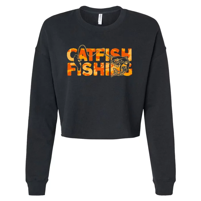 Catfish Fisherman Orange Camouflage Catfish Fishing Cropped Pullover Crew