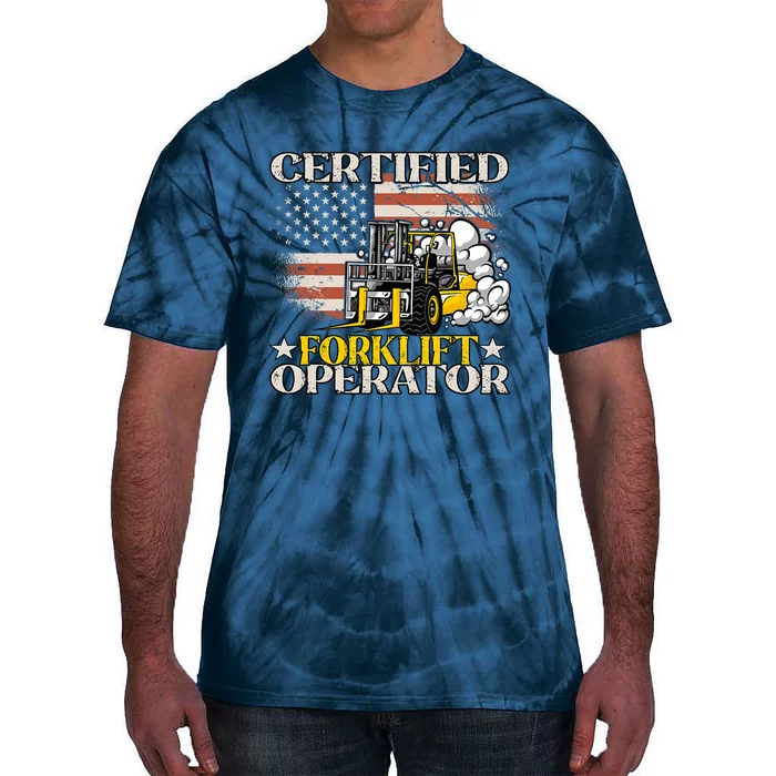 Certified Forklift Operator Forklift Driver US Flag Tie-Dye T-Shirt