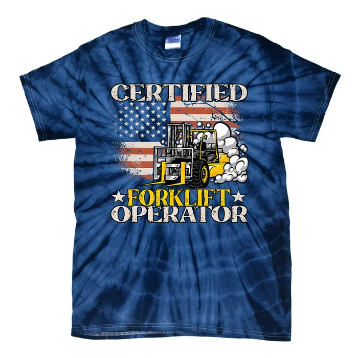 Certified Forklift Operator Forklift Driver US Flag Tie-Dye T-Shirt