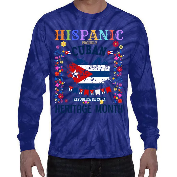 Cuban Flag Outfit Idea Latin Heritage Cuba Flag Tie-Dye Long Sleeve Shirt