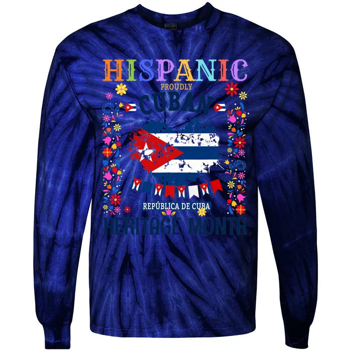 Cuban Flag Outfit Idea Latin Heritage Cuba Flag Tie-Dye Long Sleeve Shirt