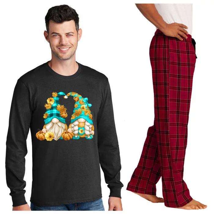 Cute Fall Outfit With Pumpkin Decor And Funny Autumn Gnome Gift Long Sleeve Pajama Set