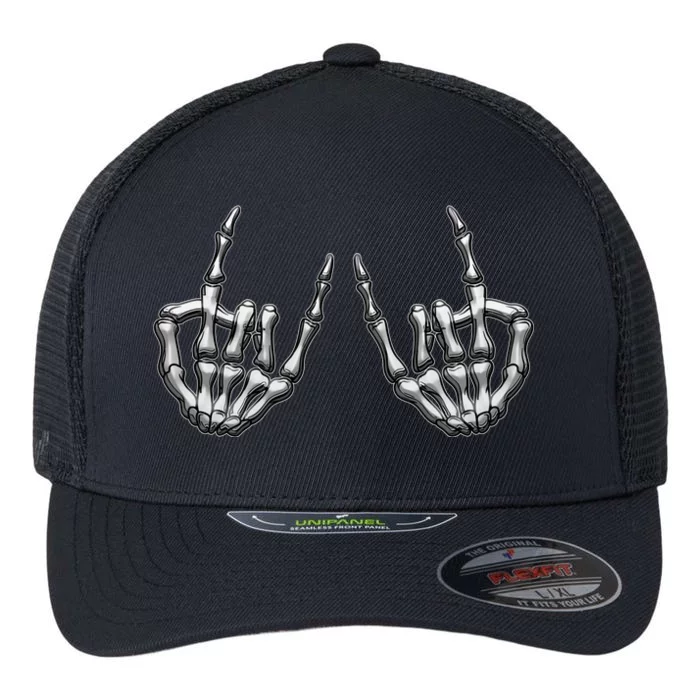 Cool Funny Punk Rock On Skeleton Hands Flexfit Unipanel Trucker Cap