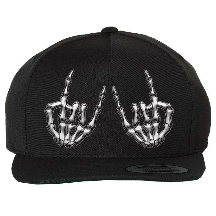 Cool Funny Punk Rock On Skeleton Hands Wool Snapback Cap