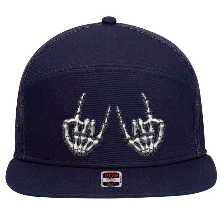 Cool Funny Punk Rock On Skeleton Hands 7 Panel Mesh Trucker Snapback Hat