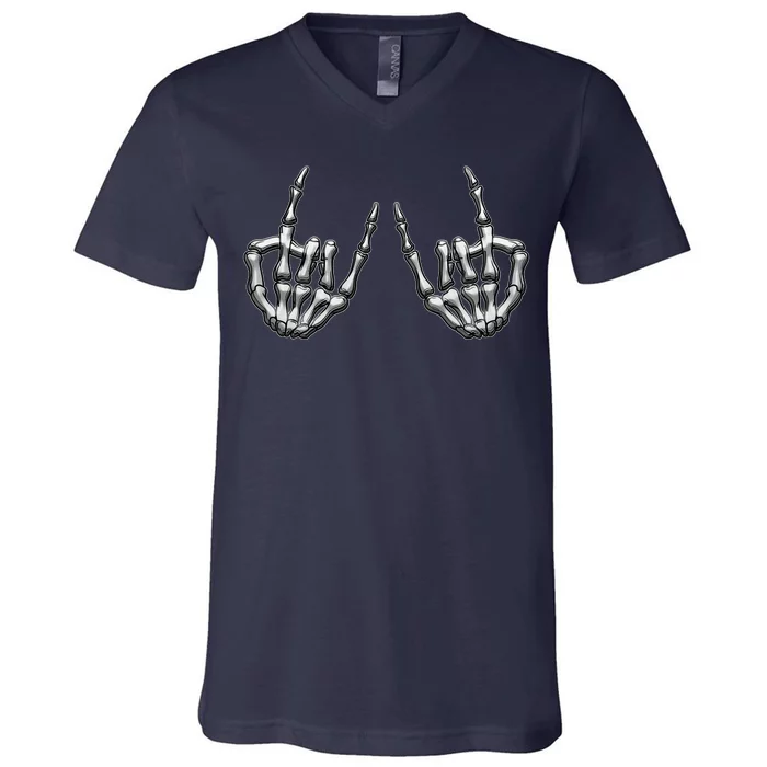 Cool Funny Punk Rock On Skeleton Hands V-Neck T-Shirt