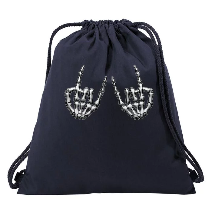 Cool Funny Punk Rock On Skeleton Hands Drawstring Bag