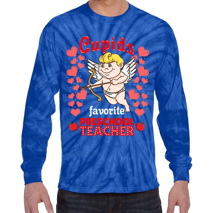 Cupids Favorite Preschool Teacher Valentines Day Gift Tie-Dye Long Sleeve Shirt